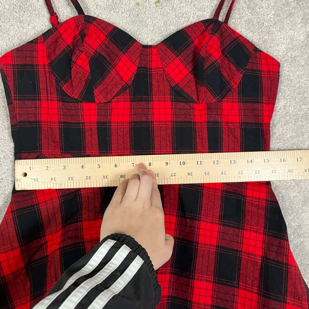 Horoscopez Mini Dress Womens Large Red Black Plaid Ruffle Hem Goth Party Vampire - Picture 9 of 11